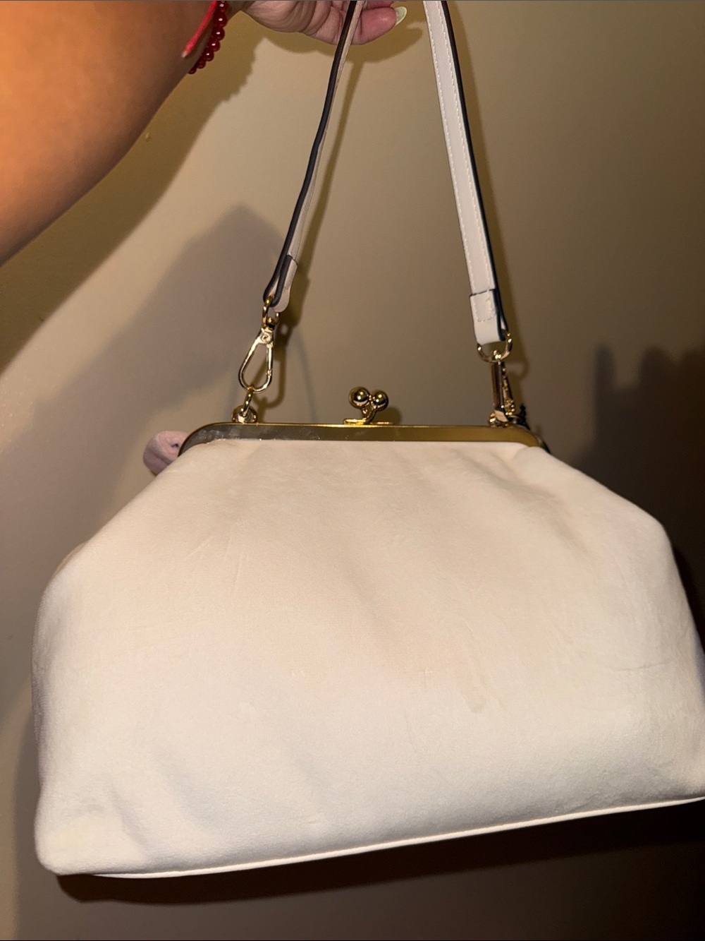 Juicy Couture Cream & Pink Bow Satchel with Chain and Pearl Accents - Picture 3 of 4